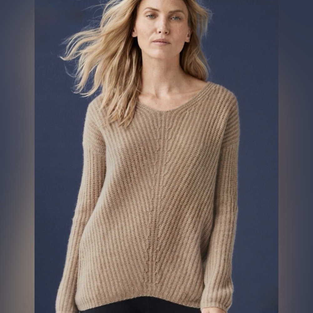 Garnet Hill Cashmere Chunky-Rib Pulloverl size S